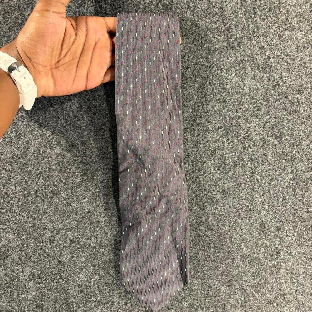 Mondo Di Marco Silk Tie Mens Grey Patterned Made in Italy Designer Necktie